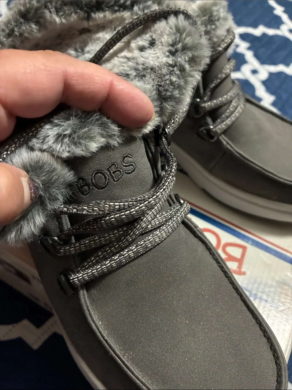 Bobs from Skechers Women's Gray Faux-Fur Lined Slip-On Lace-Up Sneaker boots